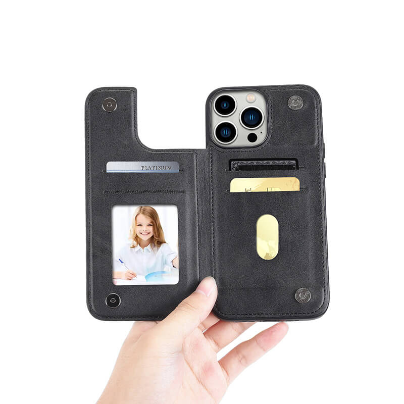 iPhone 16 Pro Mika Series PU Leather Wallet Stand Case with Magnetic Close