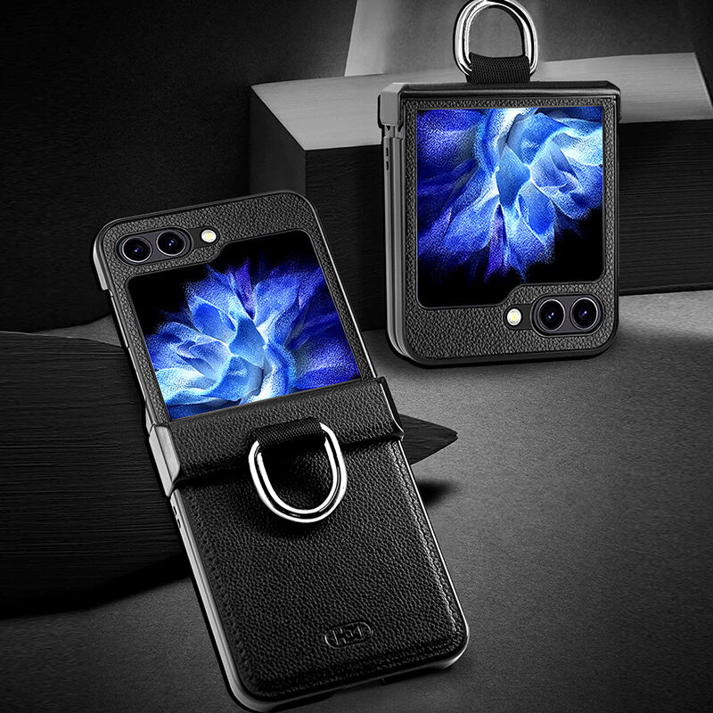 Samsung Galaxy Z Flip 4 2022 HDD Luxury Leather Foldable Shockproof Ring Phone Case