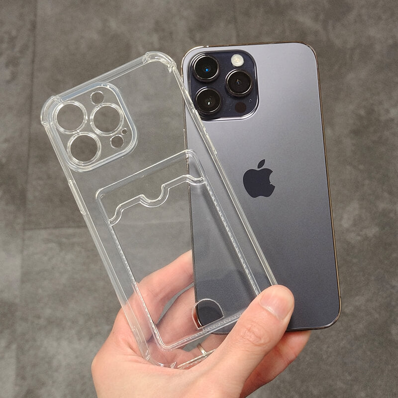 iPhone 14 Pro Crystal-Clear Minimalist Wallet Phone Case with Card Holder