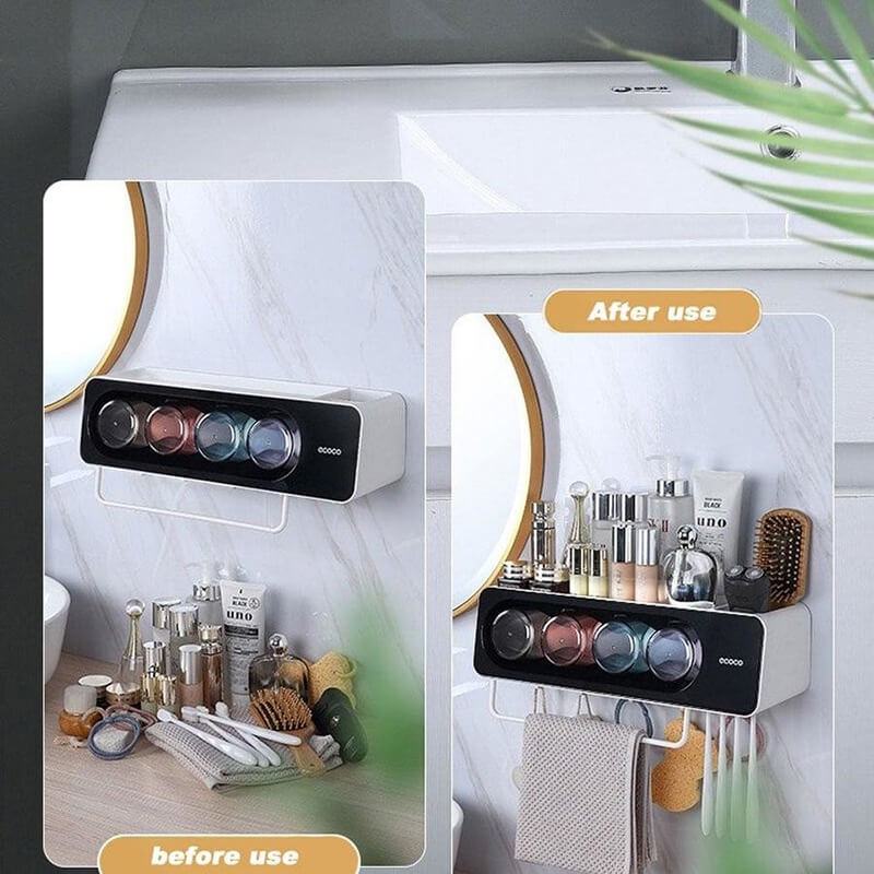 Mobie No Drill Toothbrush Holder Set with Towel Bar and Bathroom Storage E2113