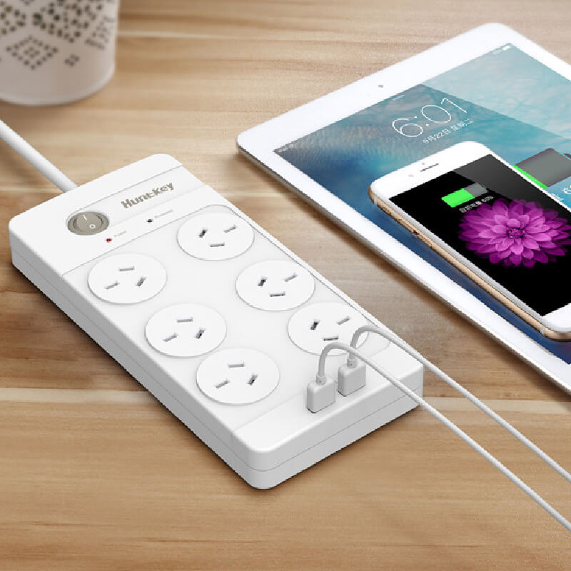Mobie Power Strip6 Outlets2 USB-A Port(Total 5V/2.1A) SAC604