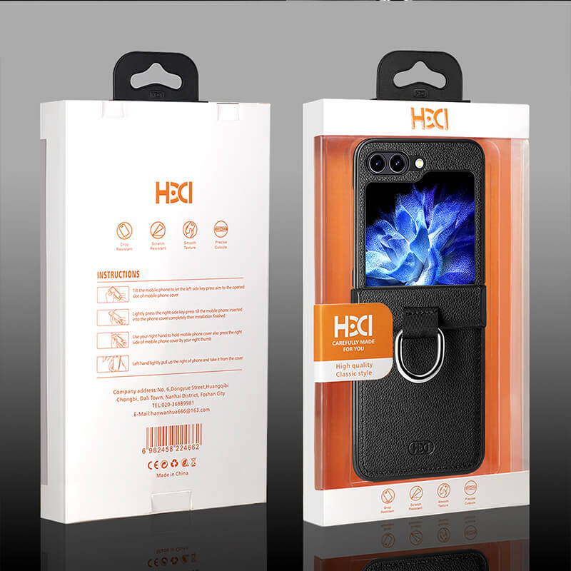 Samsung Galaxy Z Flip 4 2022 HDD Luxury Leather Foldable Shockproof Ring Phone Case