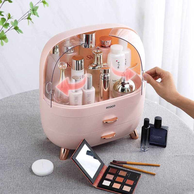 Mobie Large Capacity Makeup Organizer with Double Drawers Transparent Doors E2014