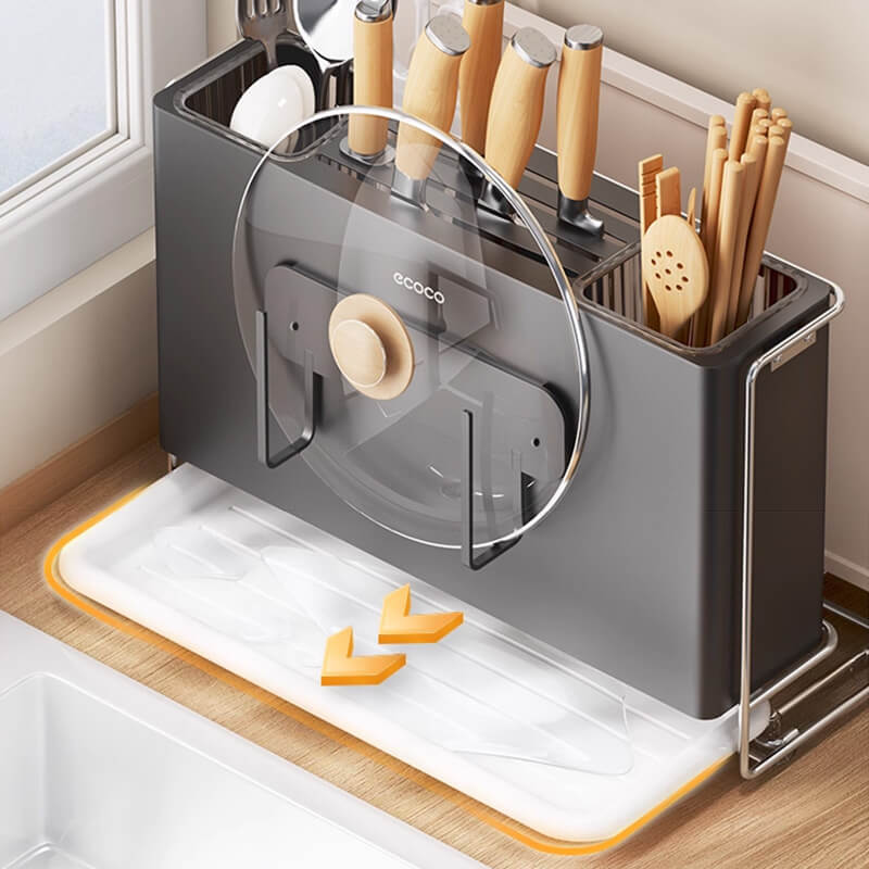 Mobie All-in-One Stainless Steel Knife Block with Magnetic Lid Holder and Drip Tray E25122