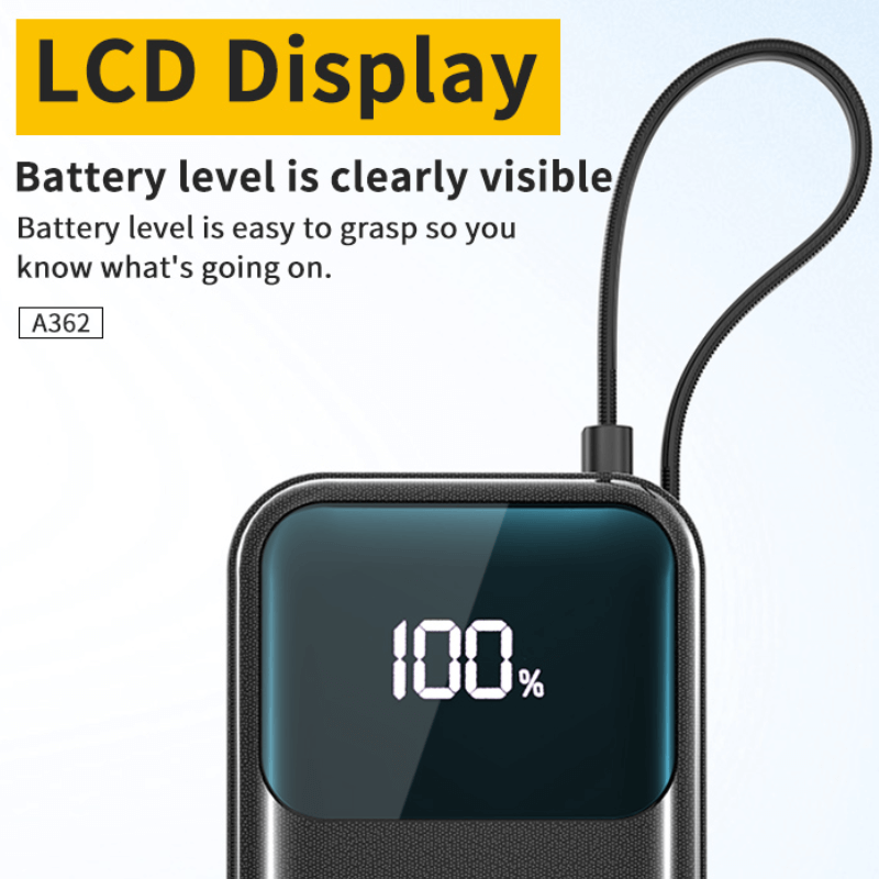 Mobie 65W Built-in USB-C Cable Triple Ports 20000mAh Power Bank A362