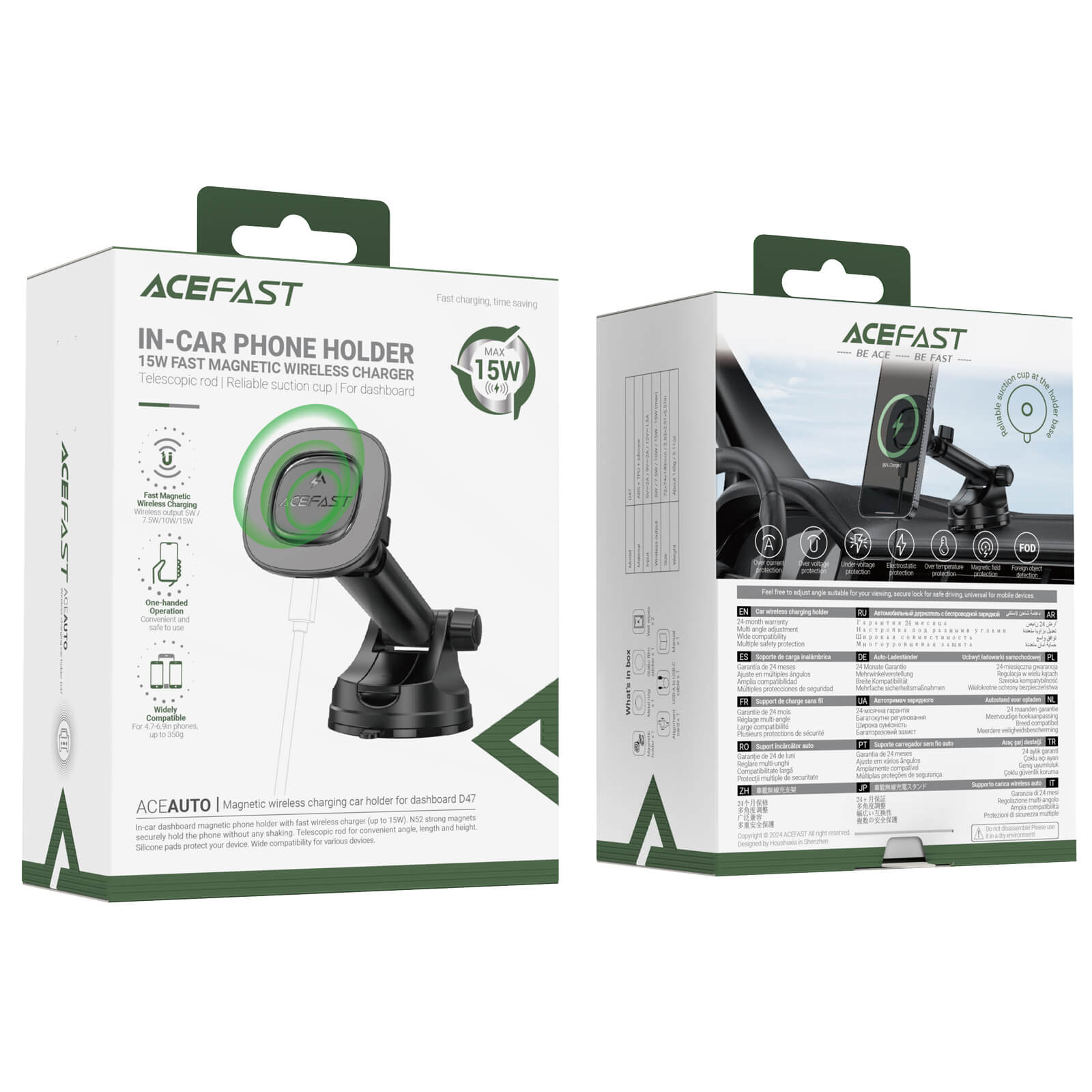 Acefast 15W Wireless Charging Car Dashboard Phone Holder D47