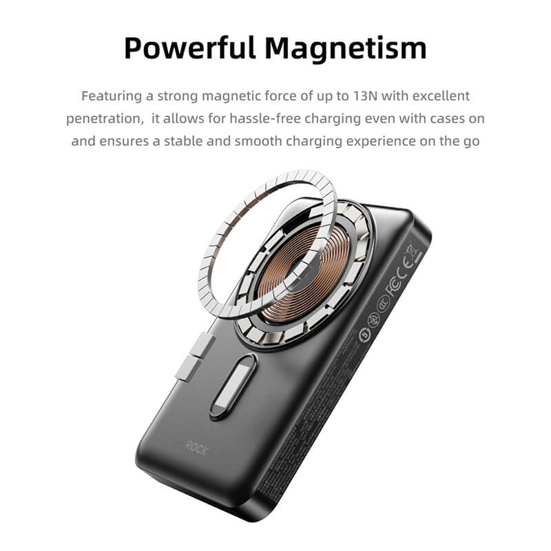 Rock PD 20W 5-in-1 Magnetic Wireless Power Bank with Built-in Cables and Stand P50