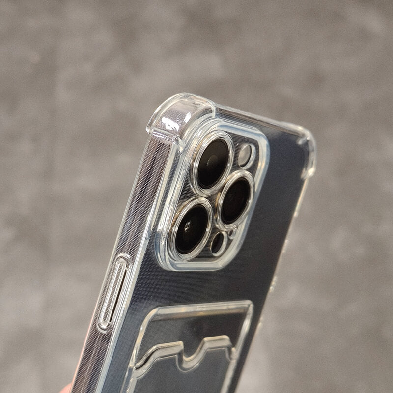 iPhone 14 Pro Crystal-Clear Minimalist Wallet Phone Case with Card Holder