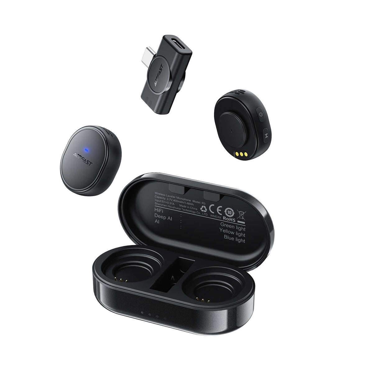 Acefast AI Noise Reduction 24h Battery Wireless Lavalier Microphone R3