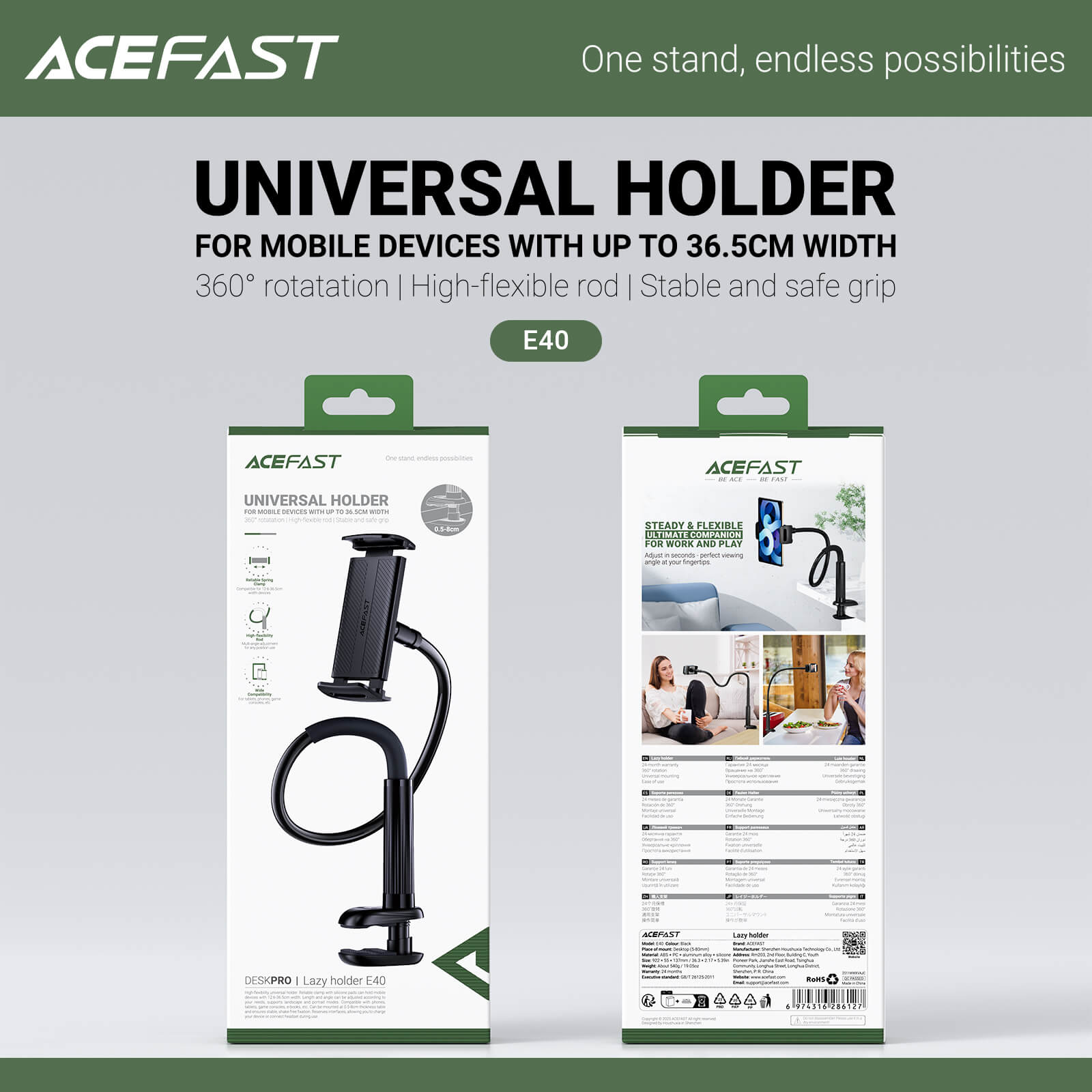 Acefast Lazy Stand Adjustable Phone Tablet Holder with Flexible Gooseneck Arm E40