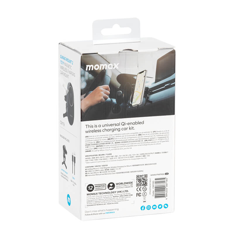 Momax Mini Magnetic Wireless Fast Charging Car Mount 15W CM19