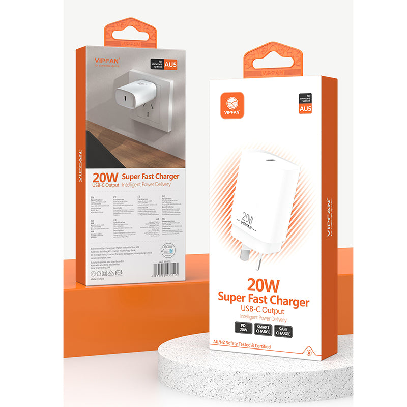 VFAN USB-C Power Delivery 20W Super Fast Charger Plug AU5