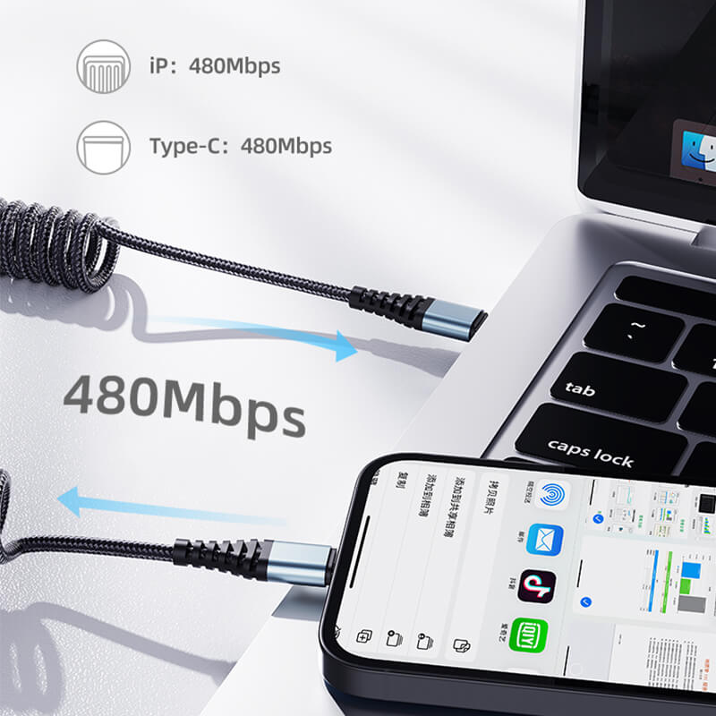 Rock Type-C to Lightning Spring Design Braided Charging Cable 150cm PD 20W