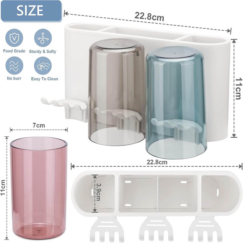 Mobie All in One No Drill Wall Mounted Toothbrush and Cup Holder Set E1925