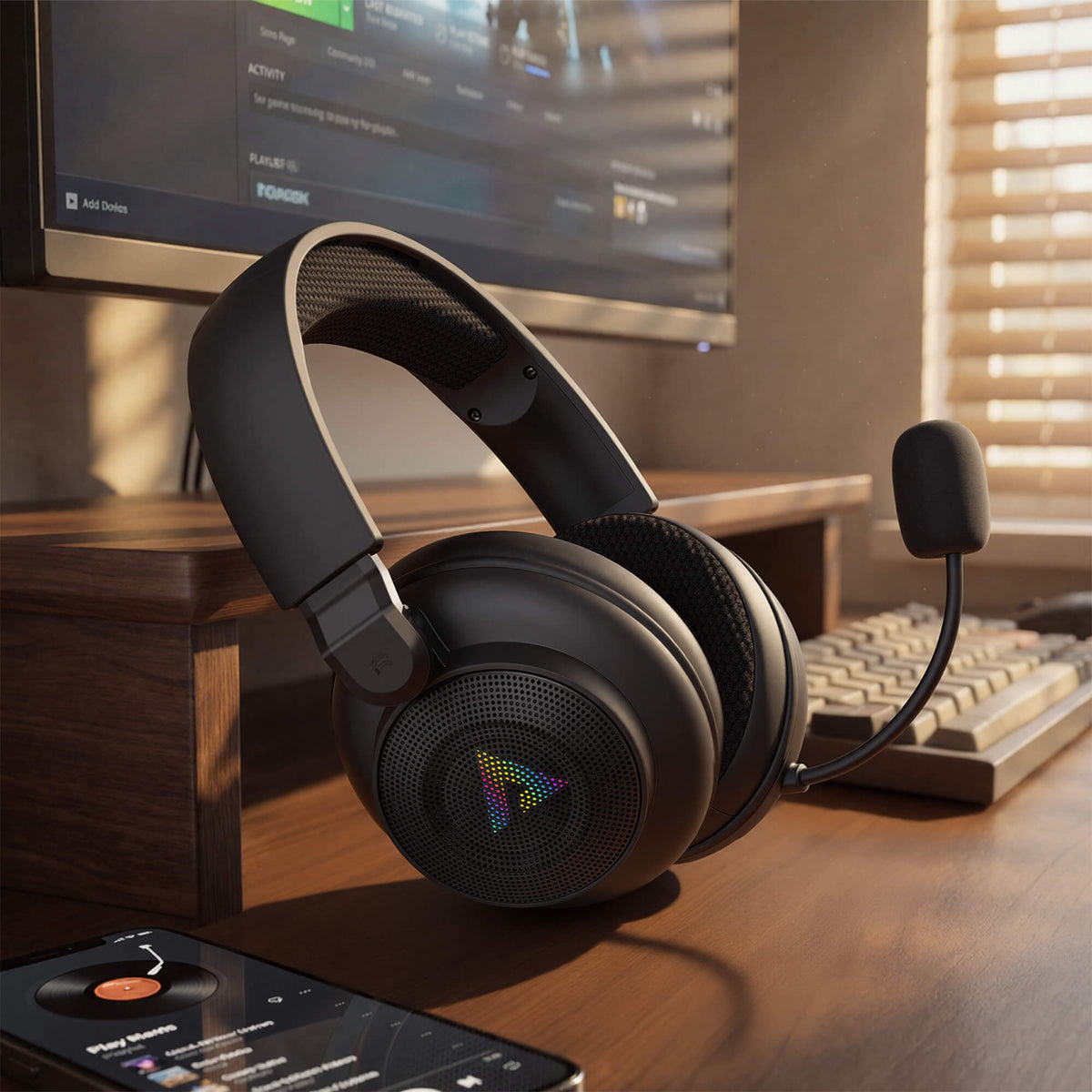 Acefast Bluetooth 6.0 1000mAh 80H Battery Low Latency RGB IPX4 Gaming Headset H15