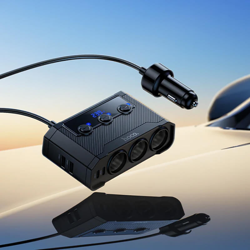 Hoco 240W 7-in-1 Voltage Display Car Power Splitter with 3 Sockets Z64