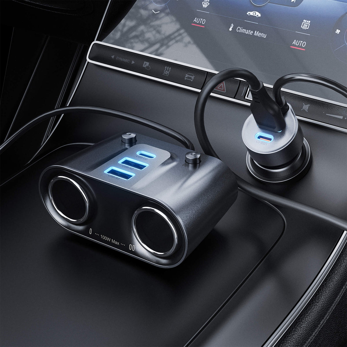 Acefast 152W 7 Port Dual Cigar Lighter Car Charger with Independent Switches B22