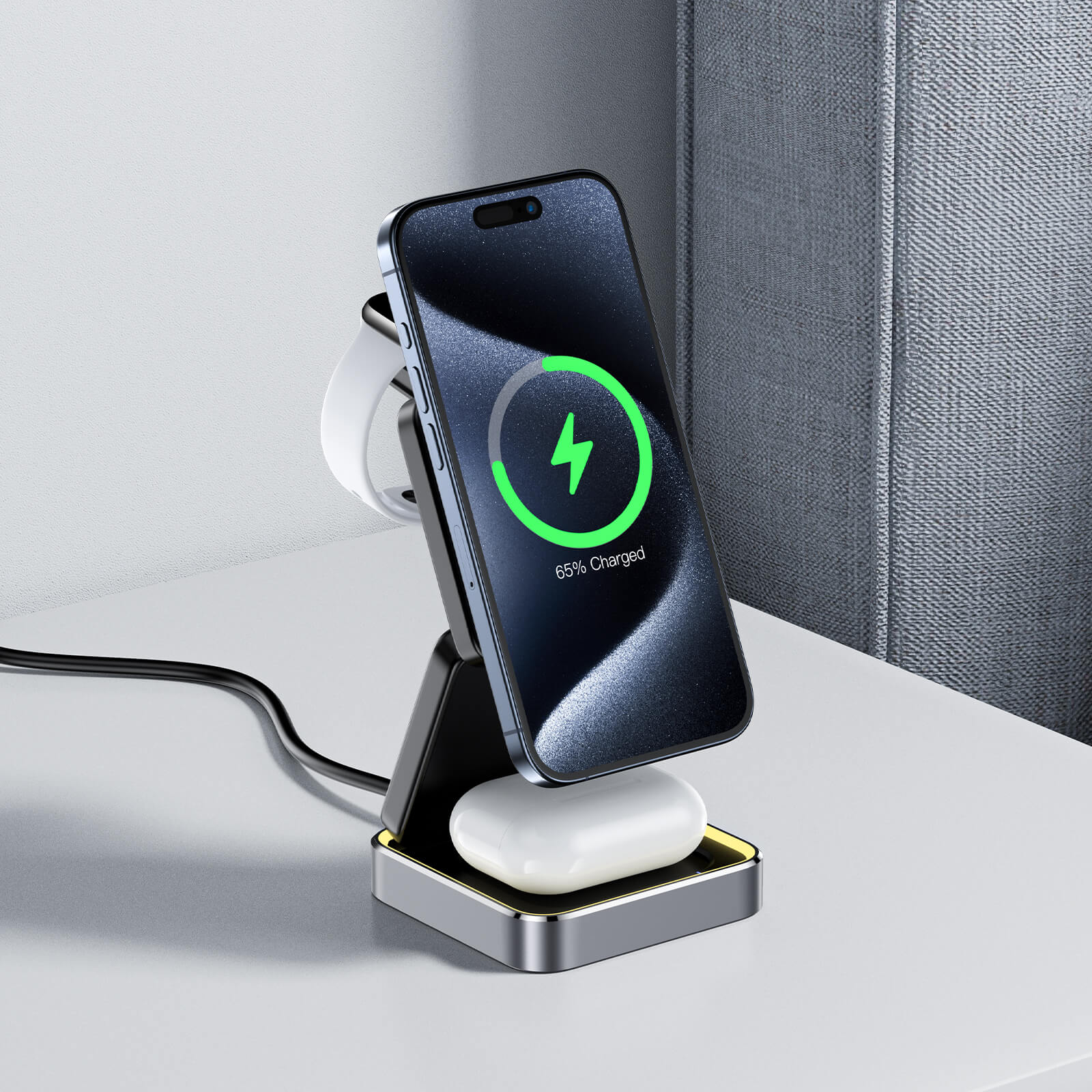 Acefast 3-in-1 15W Foldable Wireless Magnetic Charging Stand with Ambient Light E20