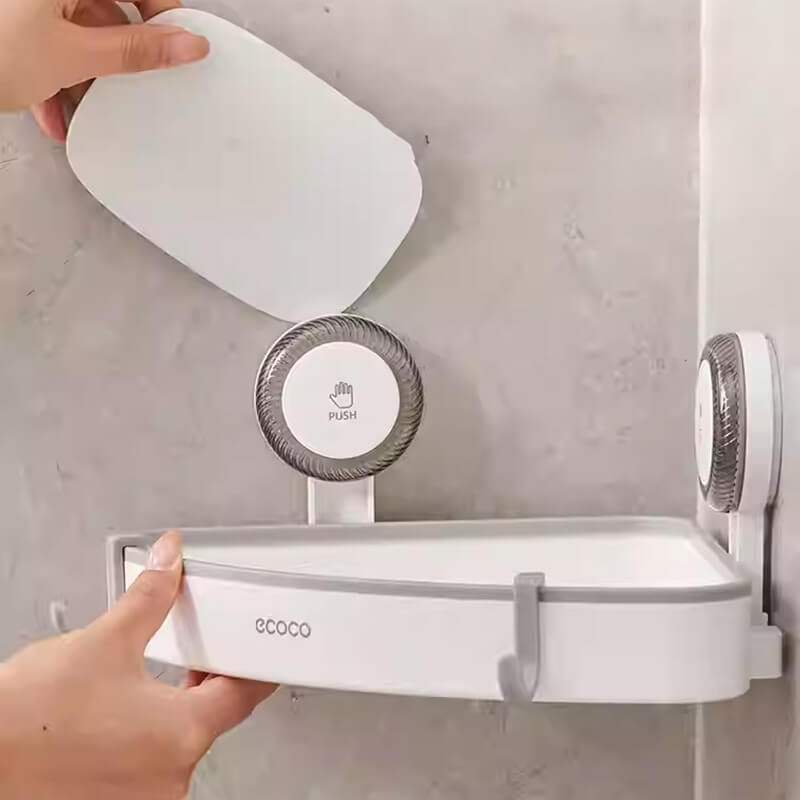 Mobie Suction Wall Mount Corner Shelf with Strong Hold and Ventilated Design E25129