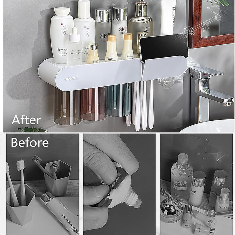 Mobie Magnetic Toothbrush Holder with Cups Bathroom Organizer E2122