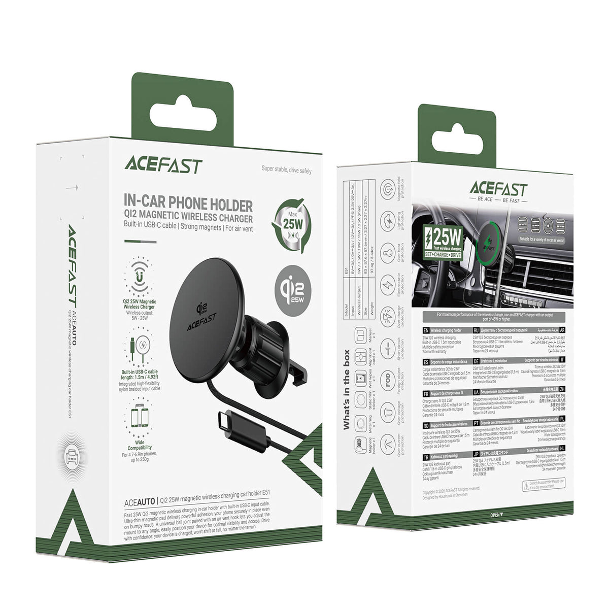 Acefast Qi2 25W Fast Wireless Magnetic Car Phone Holder E51