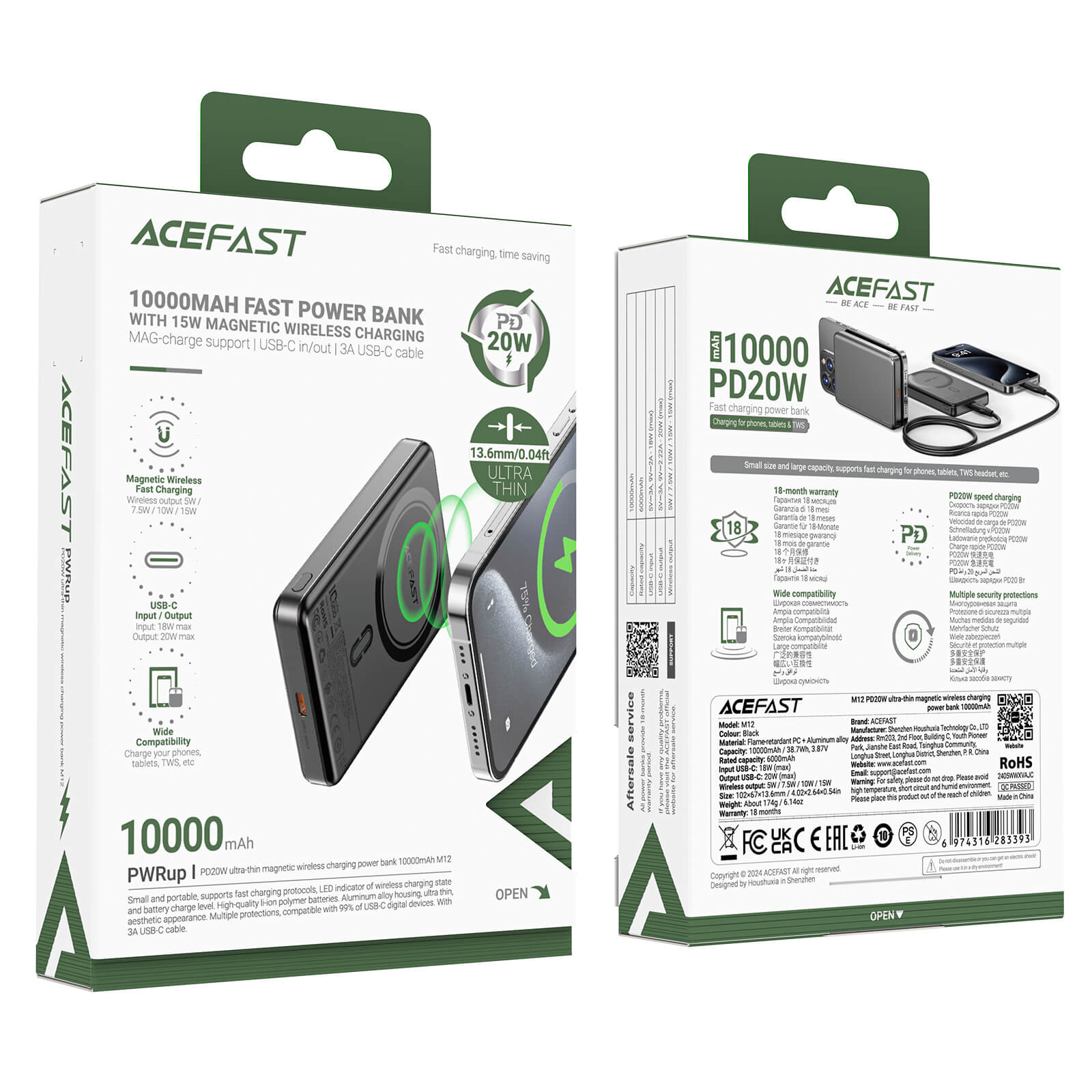 Acefast Ultra Thin PD 20W Magsafe Wireless Power Bank 10000mAh M12