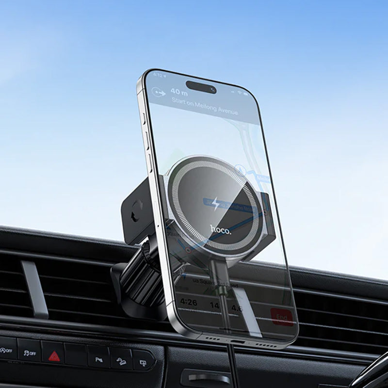 Hoco 15W Wireless Charging Magnetic & Clamp Air Vent Car Phone Holder HW35