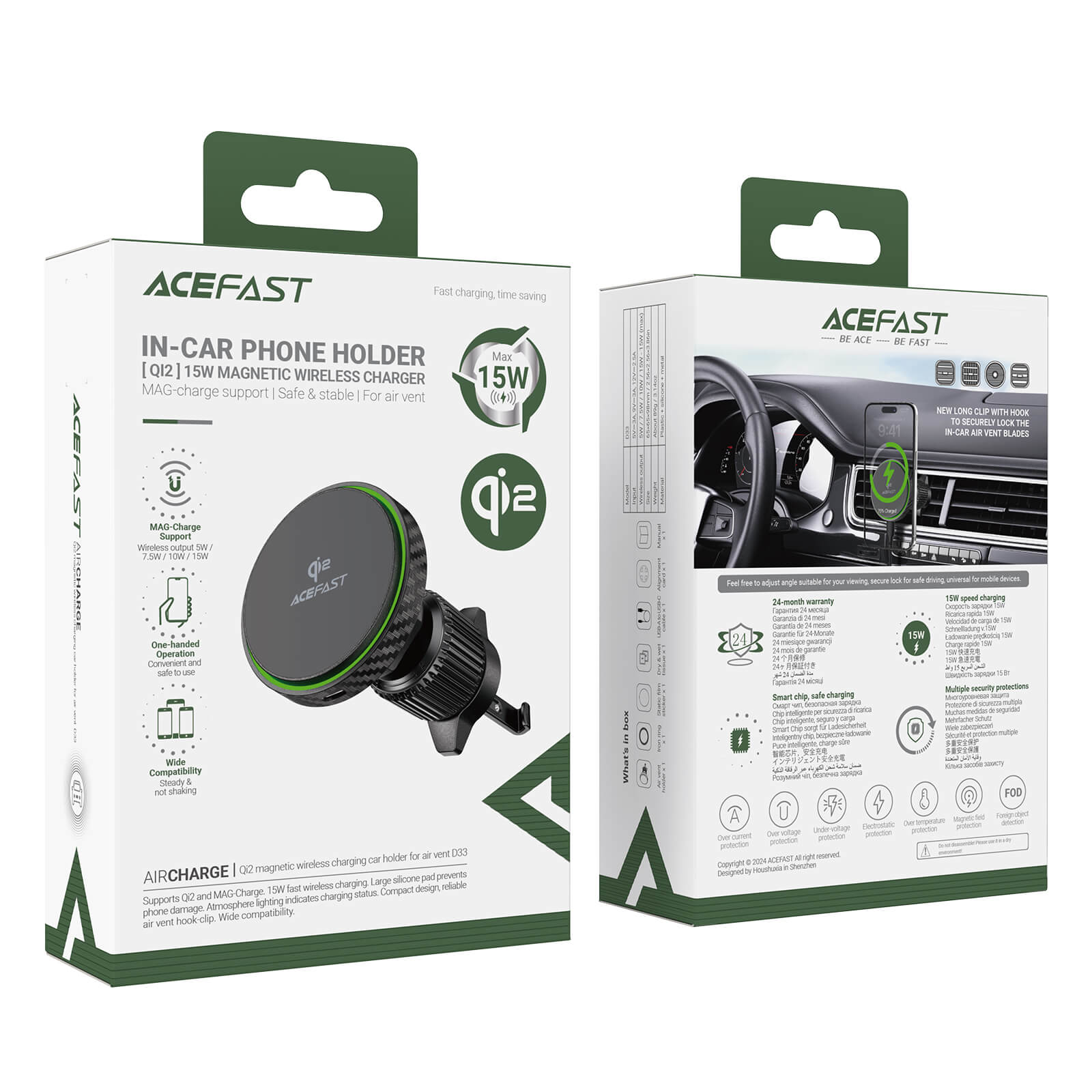 Acefast Strong Magnetic 15W Wireless Car Charging Holder Qi2 D33