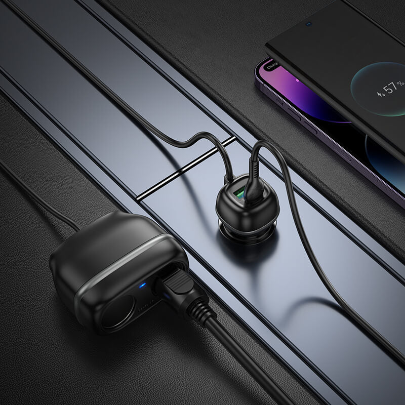 hoco 48W PD/QC Car Charger Dual USB-C/A Ports with 240W Cigarette Lighters Z59
