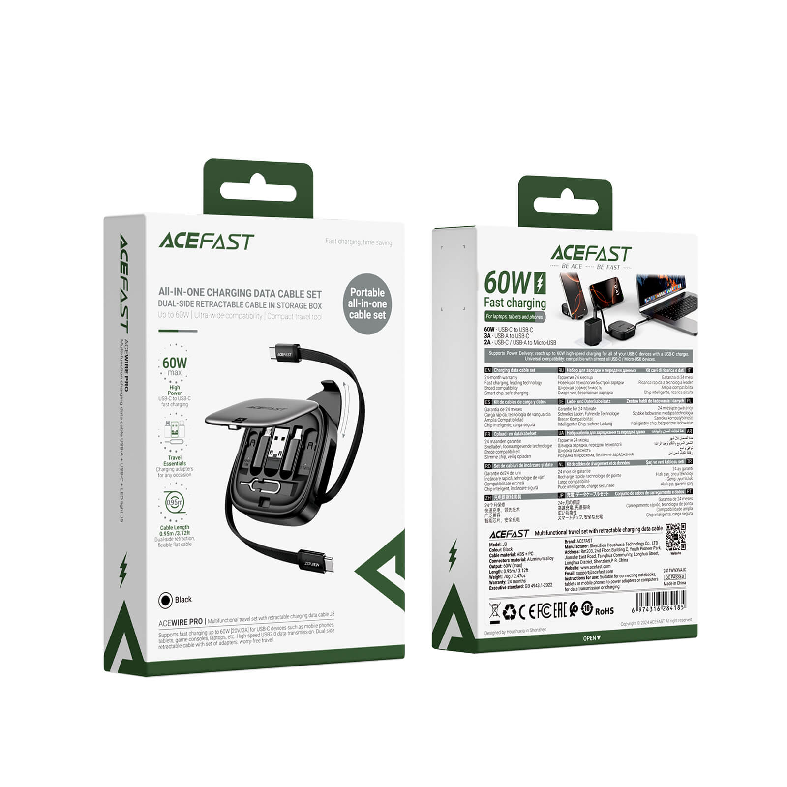 Acefast Multifunctional Retractable Charging Data Cable Box J3