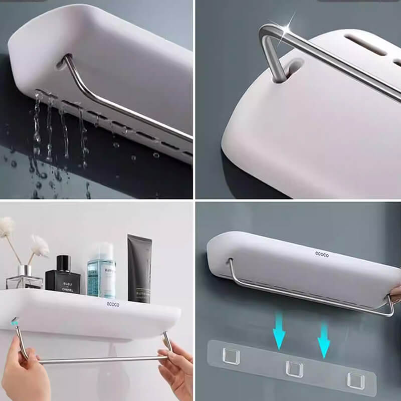 Mobie No Drill Bathroom Shelf Drainage Rack Towel Holder E1923