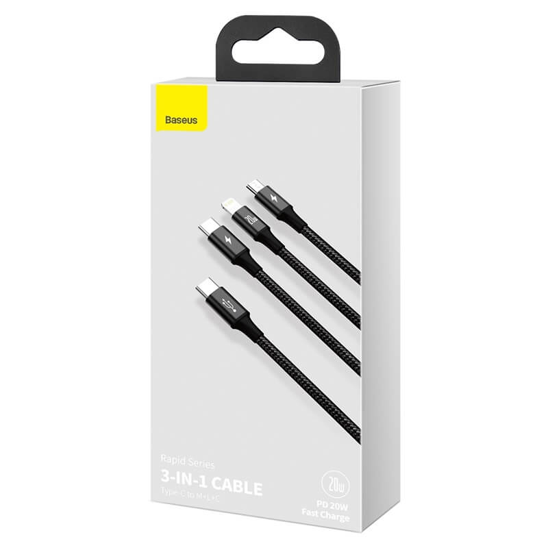 Baseus Rapid Series 3-in-1 Fast Charging Data Cable Type-C to C+L+C PD 20W 1.5m