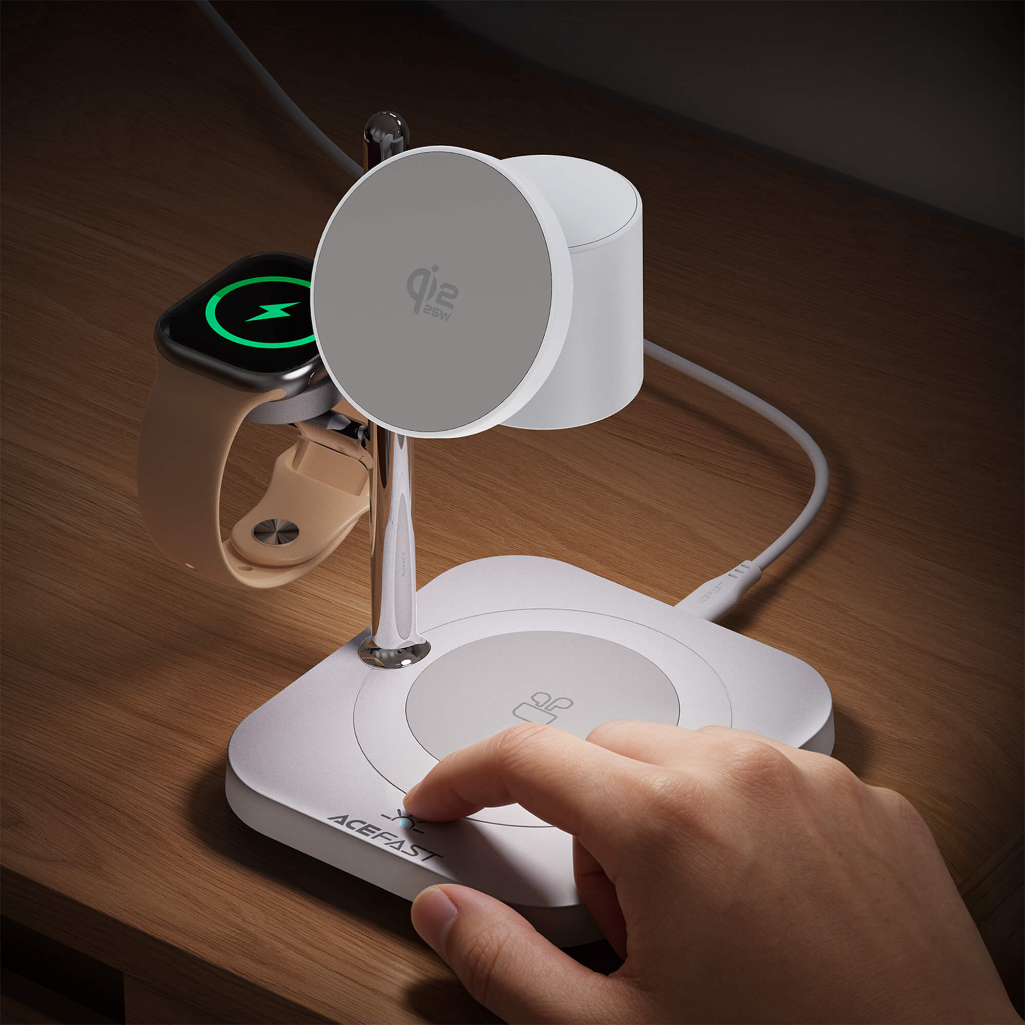 Acefast 25W Qi2 Magnetic 3-in-1 Wireless Charger with Touch Night Light E39
