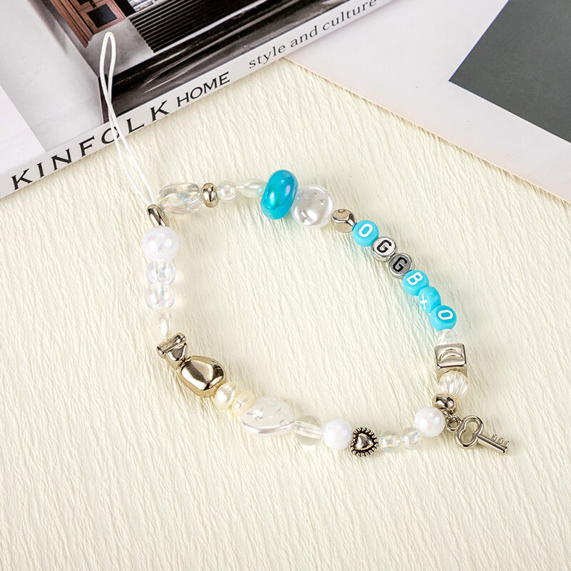Mobie Letter Beads Phone Chain Anti-Drop Wrist Lanyard 19cm