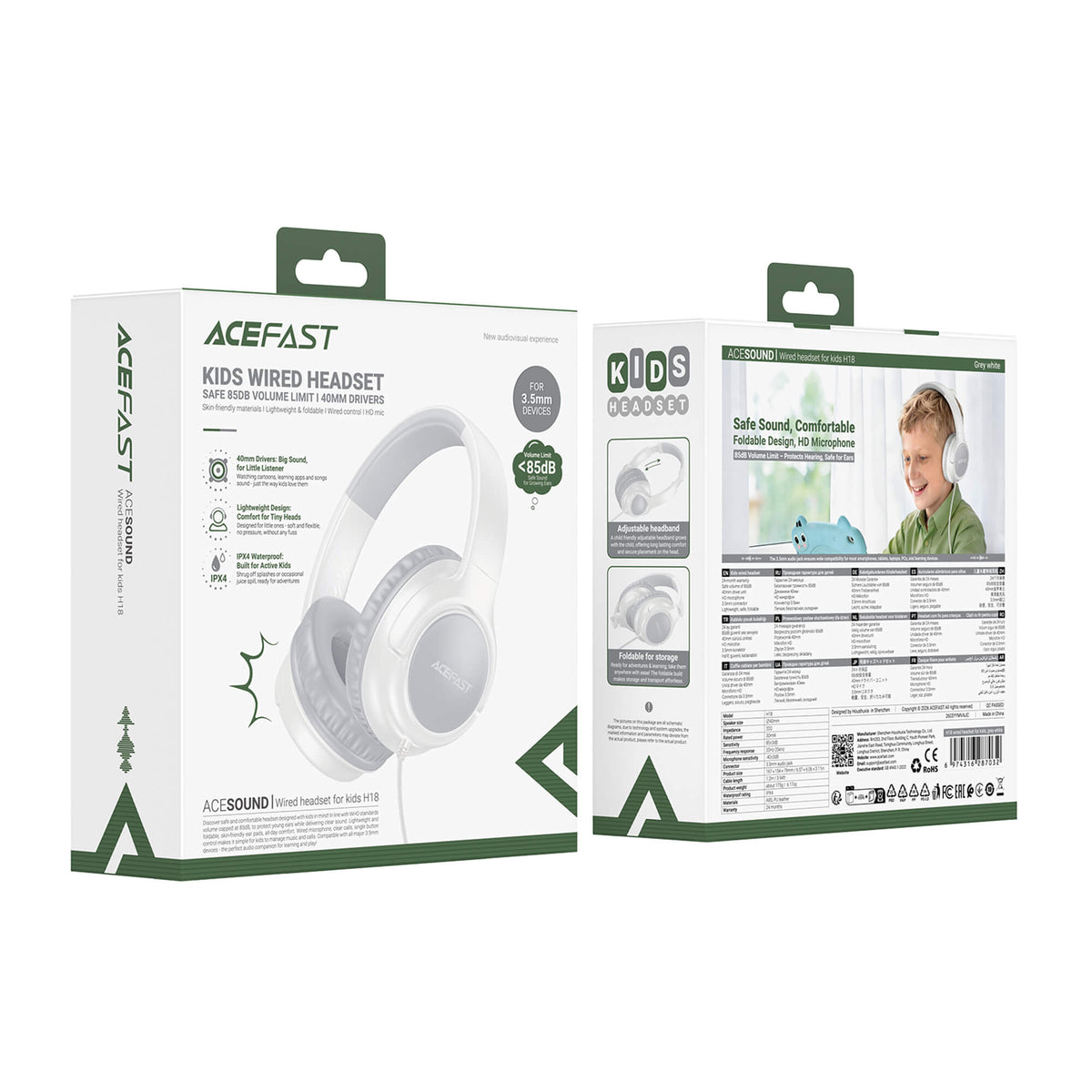 Acefast 85dB Volume Limited IPX4 Waterproof Wired Children's Headphones with Microphone H18