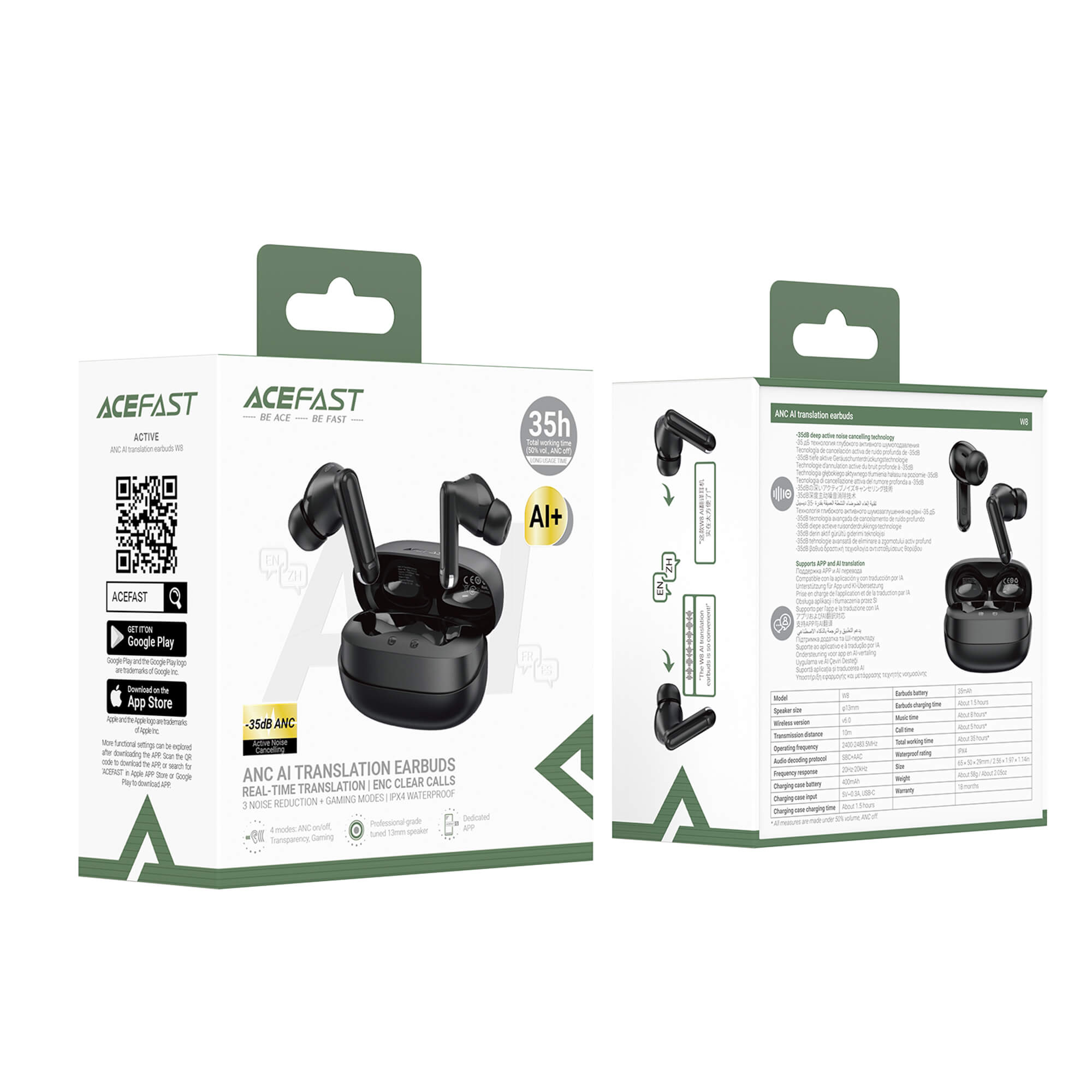 Acefast AI Translation Earbuds with 35dB ANC and 35 Hour Battery W8