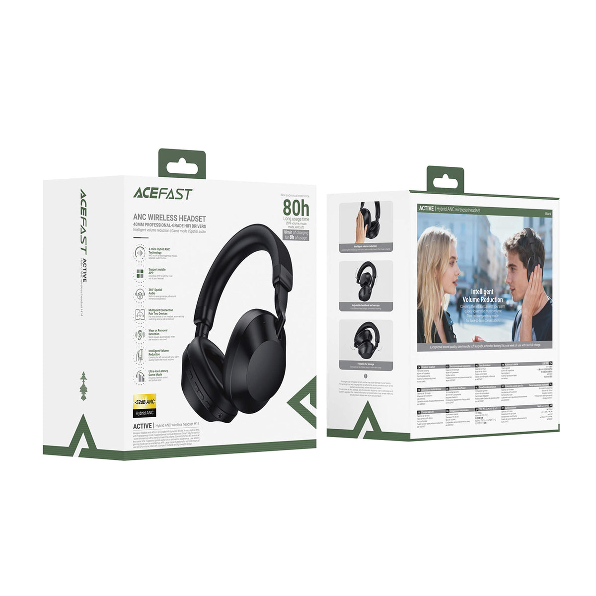Acefast Hybrid ANC -52dB Noise Cancelling 80H Playback Bluetooth 6.0 Wireless Headphones H14