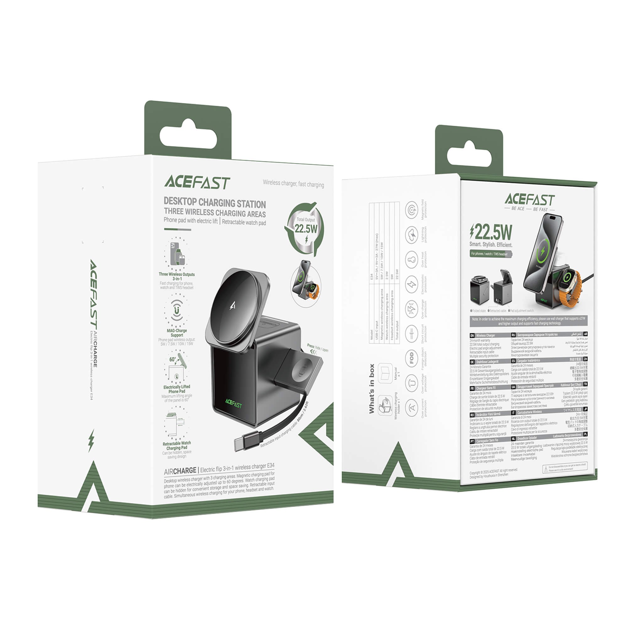 Acefast 3 in 1 Qi Wireless Charger Station with Retractable Cable for Apple Watch E34