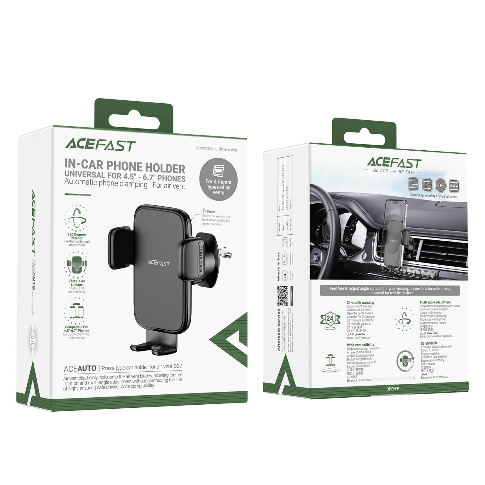 Acefast Three-Axis Linkage Gravity Car Phone Mount Holder D27