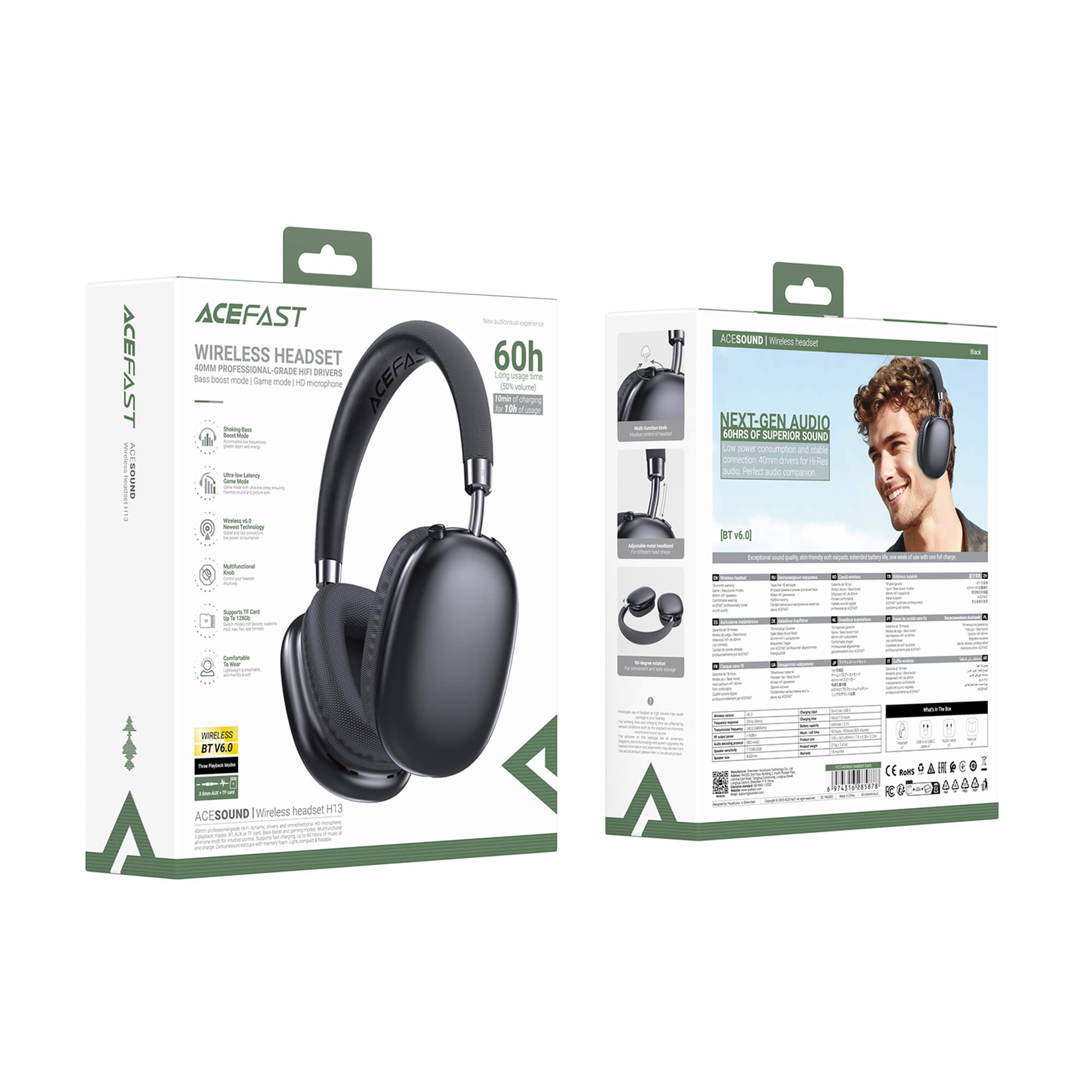 Acefast 60 Hour Bluetooth Headset with AUX TF Card Support H13