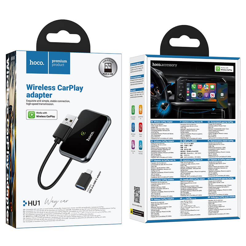 hoco Wireless CarPlay Adapter with USB-A Plug and USB-C Adapter HU1
