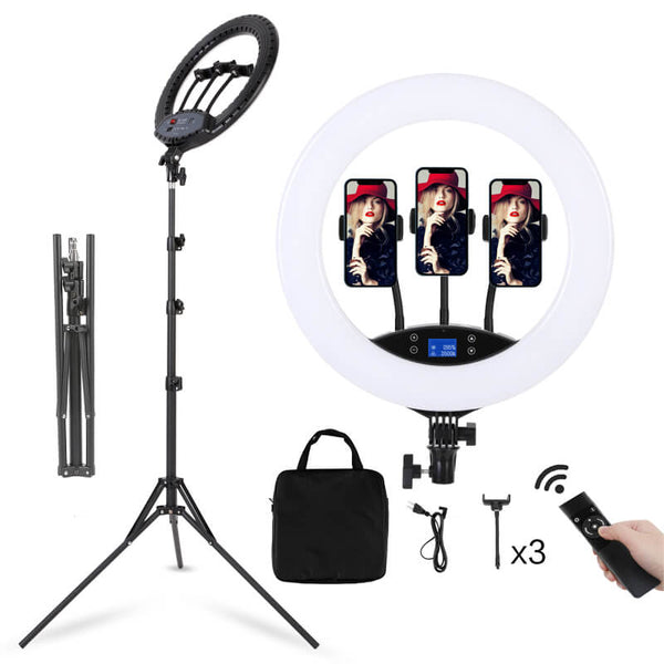 HQ 16 inch(40cm) LED Soft Ring Light with 1.9M Tripod Stand & 3 Phone Holders