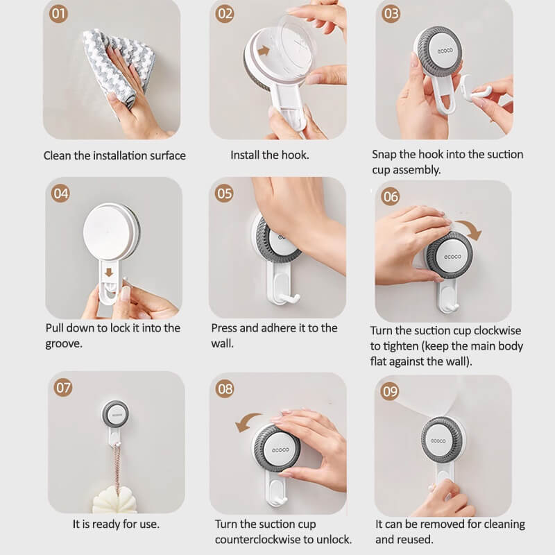 Mobie Strong Press Twist Suction Hook for Bathroom Kitchen Home E25082