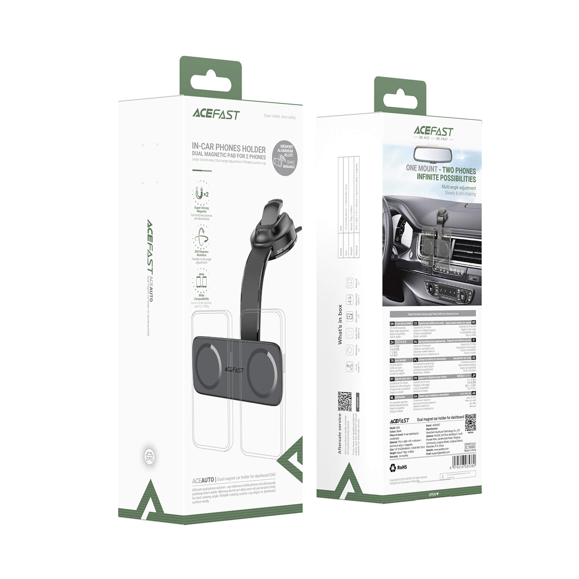Acefast Multi-Angle Dual Magnetic Car Phone Holder for Dashboard D60