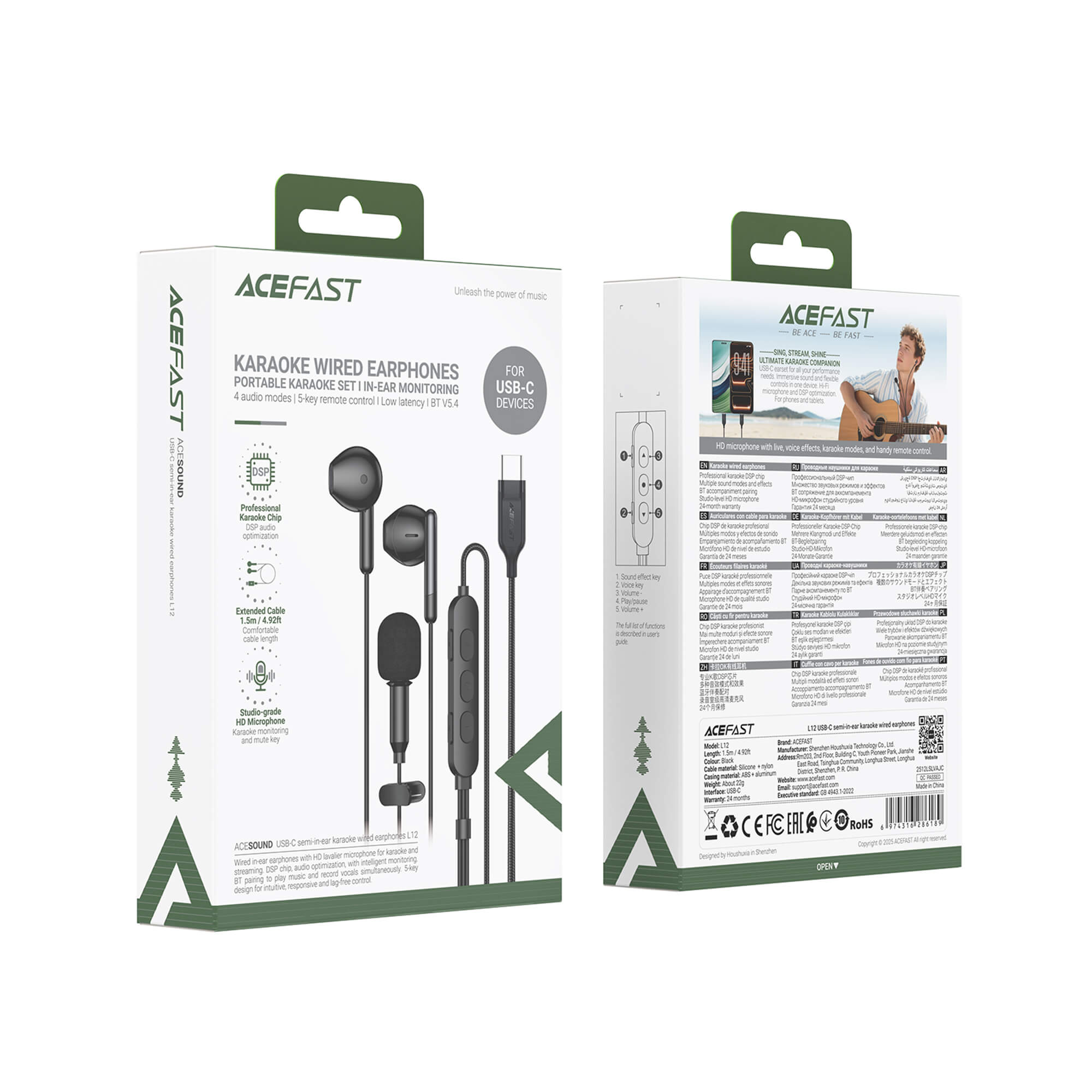 Acefast Type-C Wired Earphones with Instant Monitoring Microphone L12