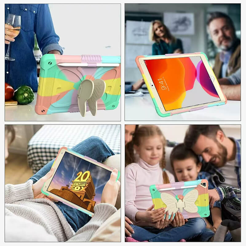 iPad 6th 9.7 2018 Three Layer Multipile Angles Butterfly Stand Case with Penslot