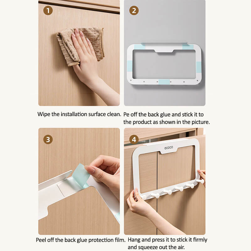 Mobie No Drill Heavy Duty Adhesive Door Hooks with Strong Hold & Silent Close