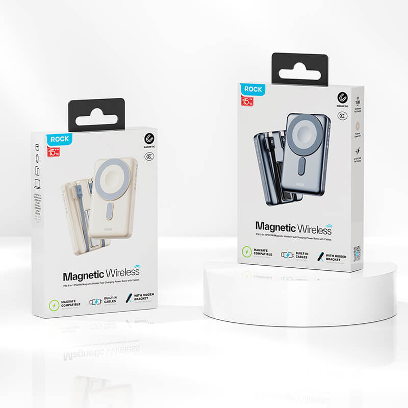 Rock PD 20W 5-in-1 Magnetic Wireless Power Bank with Built-in Cables and Stand P50