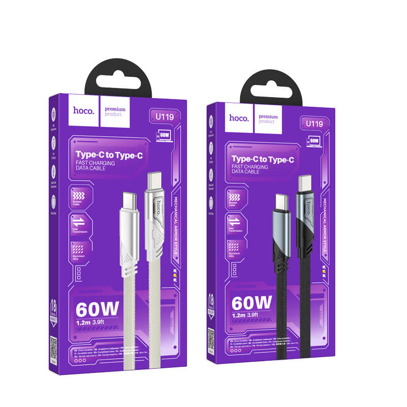 hoco Braided Type-C to Type-C 60W Fast Charging Data Cable 1.2m U119