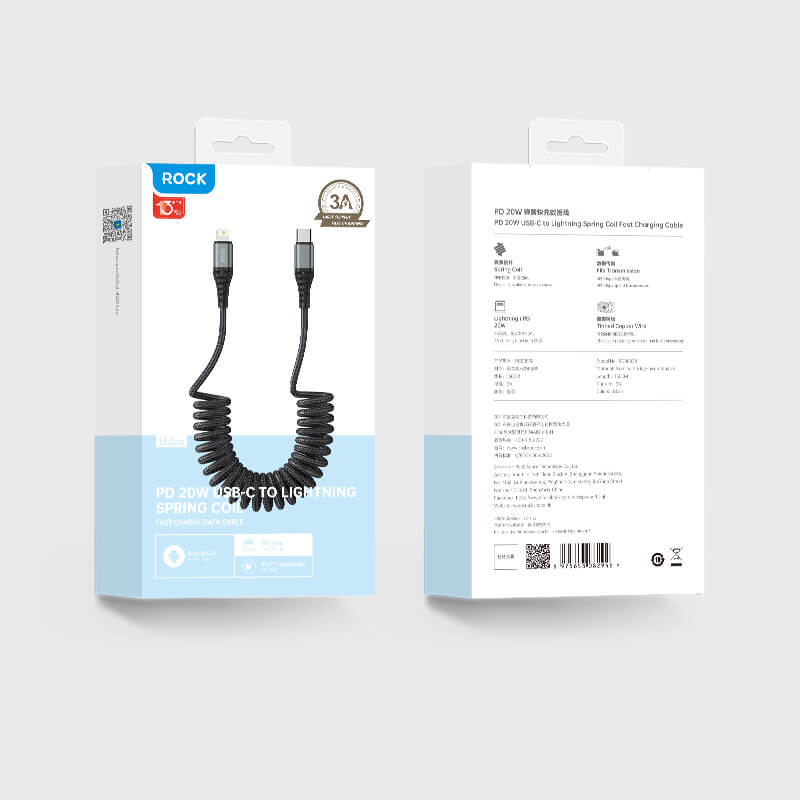 Rock Type-C to Lightning Spring Design Braided Charging Cable 150cm PD 20W